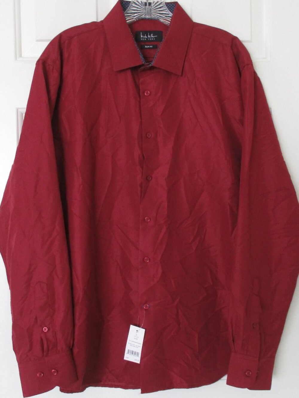 Nicole Miller NY Mens L/S Wine Red Dress Shirt NWT - Size 17.5/34-35 XL Slim Fit